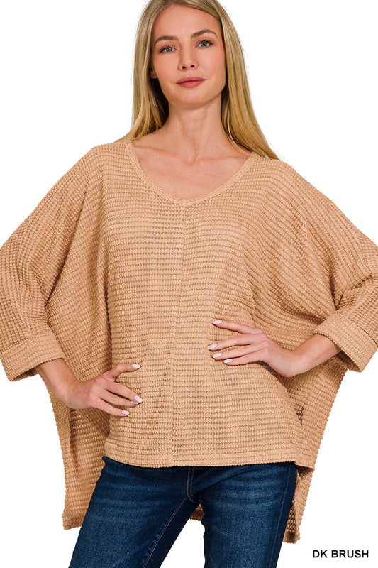 3/4 sleeve v-neck jacquard sweater