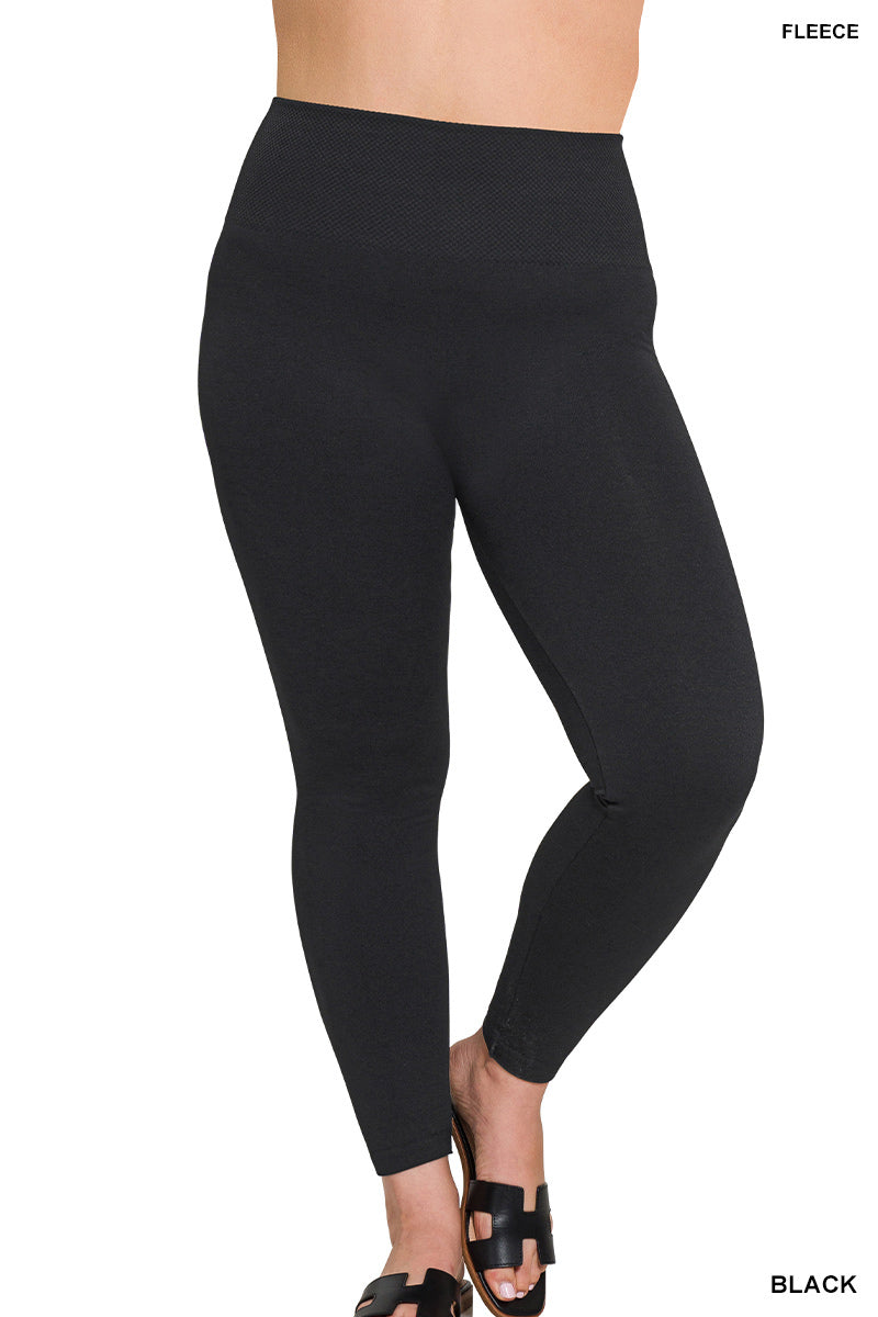 Plus high waist diamond shape band fleece leggings