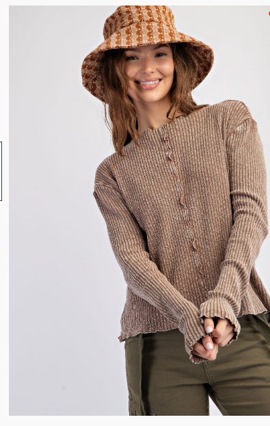 Easel Rib Knit Washed Fitted Top