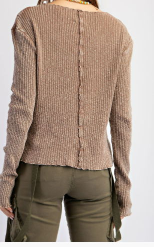 Easel Rib Knit Washed Fitted Top