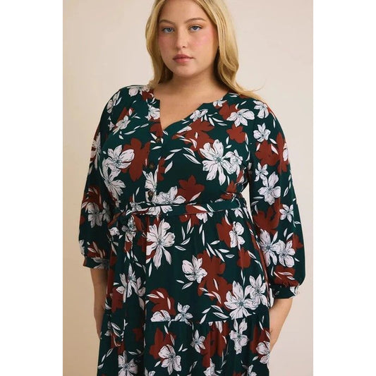 Plus Size Ruffle Tiered Button Down Floral Maxi Dress